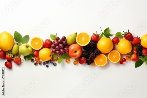 Set of fruits  Grapes  apples  lemons  oranges on a white isolated background.