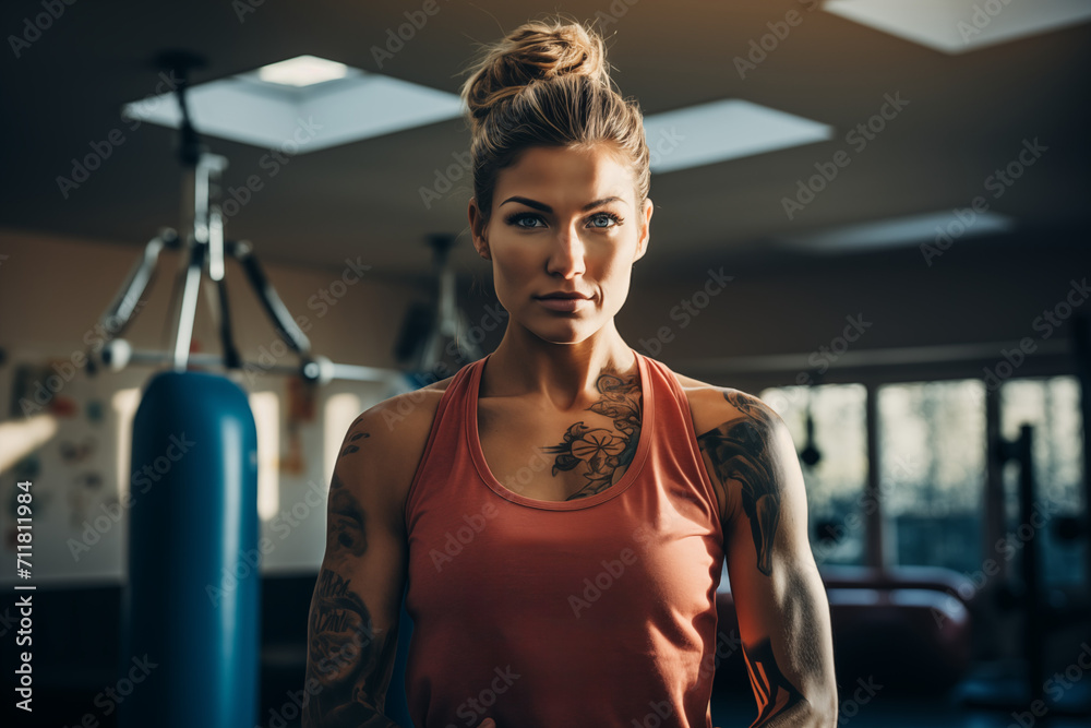Boxer Woman with Punching Bag. Motivational Posters Boxer Woman with Punching Bag. Motivational Posters
