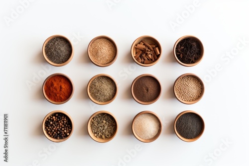 Set of spices on a white isolated background for banner. Asian spices. Seasonings for dishes