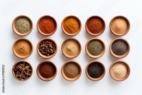 Set of spices on a white isolated background for banner. Asian spices. Seasonings for dishes
