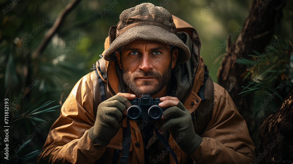 Male Wildlife Conservationist with Binoculars