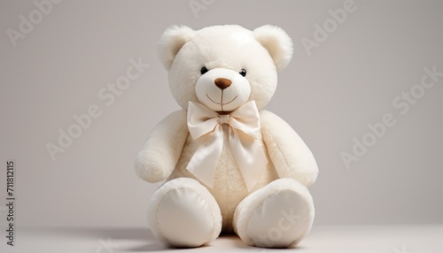 Big teddy bear in elegant white a timeless children's toy for big girls against a neutral background radiating warmth and playfulness in stunning high definition