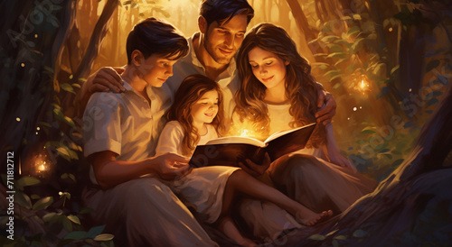 The Endearing Affection of a Young Family Reading Fairy Tales to Their Children