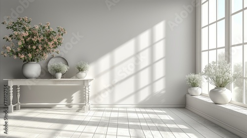 Fotografija Elegant interior design with flower decorations and natural light