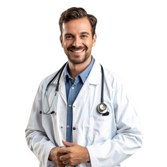 A doctor smiling isolated from the white or transparent background
