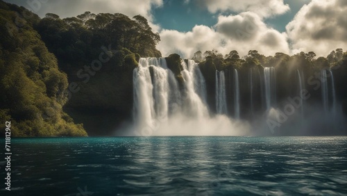 waterfall in the park Fantasy  waterfall of stars  with a landscape of floating islands and clouds  