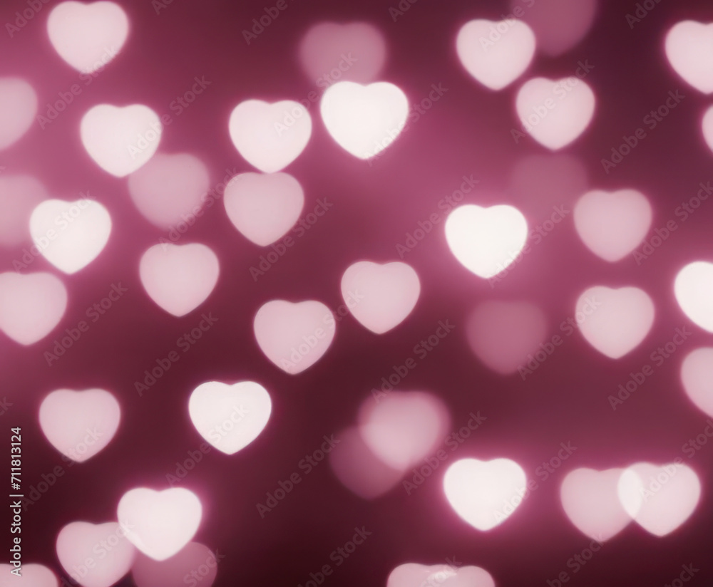 Pink blurred abstract background with cute bokeh hearts for mothers day.