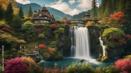 waterfall in autumn Steam punk waterfall of art, with a landscape of paintbrushes and canvases,   © Jared