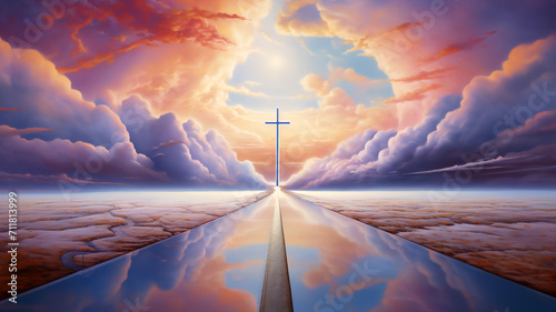The road to the Kingdom of Heaven which leads to salvation and paradise with God, stock illustration image photo