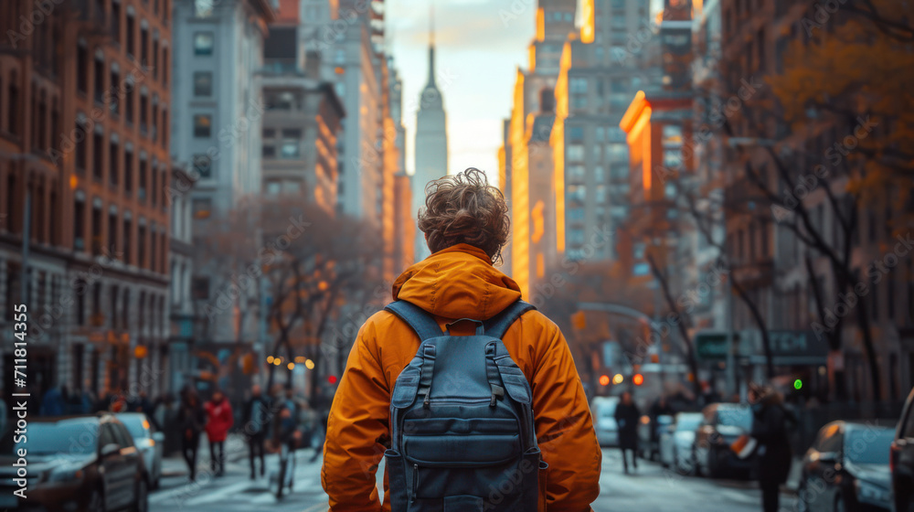 a man walks in the park on an autumn evening at sunset Ai generative a man walks in the park on an autumn evening at sunset Ai generative