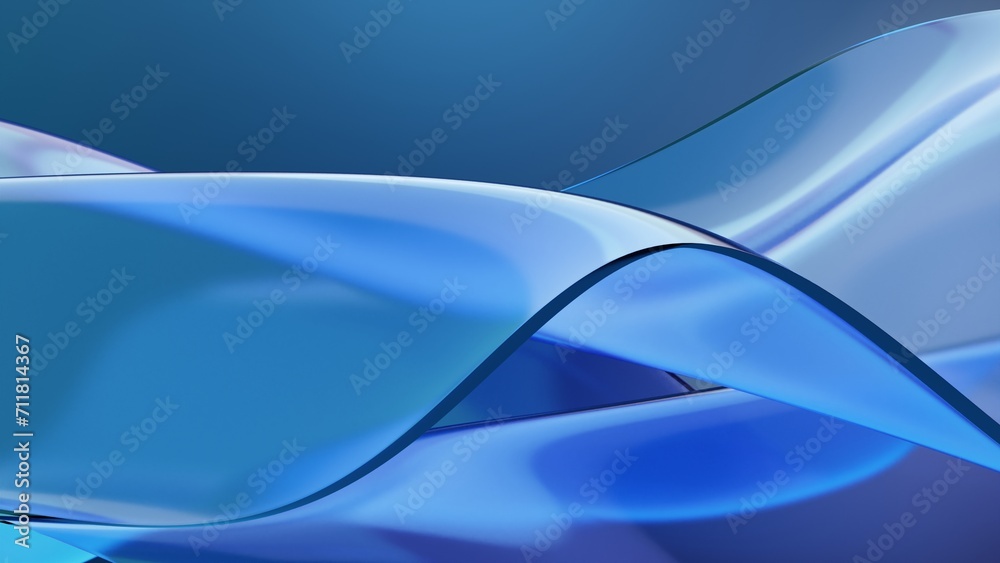 Obraz premium Abstract 3D Bright Wavy Blue Glass Background
