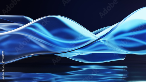 Abstract 3D Wavy Blue Glass Background