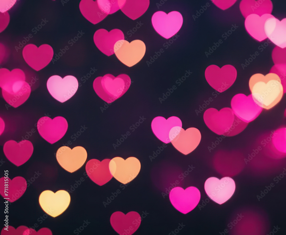 Pink blurry abstract background with cute bokeh hearts for March 8. Pink blurry abstract background with cute bokeh hearts for March 8.