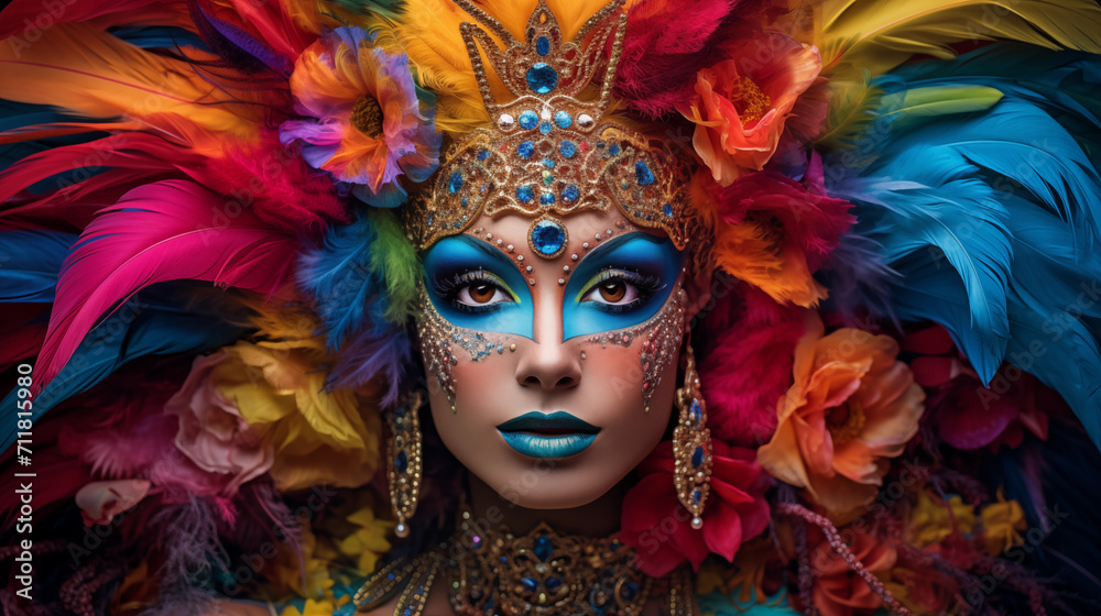 Mujer disgfrazada y con la cara pintada para celebrar el carnaval de Rio de Janeiro