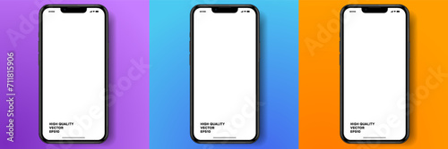 Realistic smartphone mockup. Mobile phone vector with isolated on white background. Device front view. 3D mobile phone with shadow. Realistic, high quality smart phone mockup for ui ux presentation.