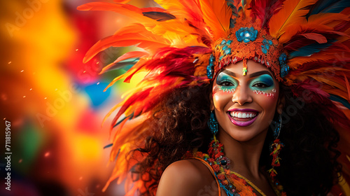 Mujer disgfrazada y con la cara pintada para celebrar el carnaval de Rio de Janeiro