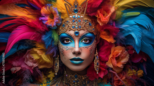 Mujer disgfrazada y con la cara pintada para celebrar el carnaval de Rio de Janeiro © VicPhoto