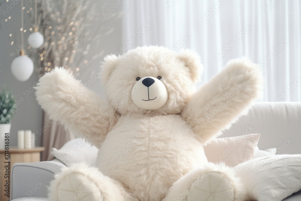 Big white teddy bear with outstretched arms a beloved children's toy for big girls inviting warm embraces and companionship showcased in a cozy setting captured in high definition