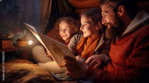 The Tender Connection of a Youthful Family Sharing a Fairy Tale with Their Children photo