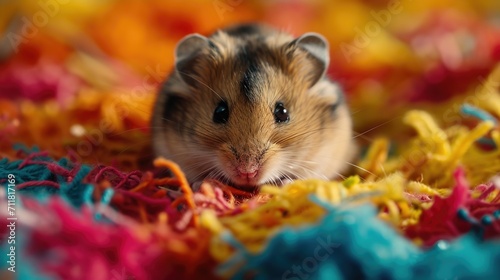 A hamster plays in a colorful environment. Created with Generative Ai technology.