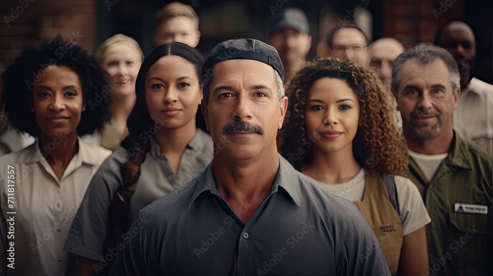 shot representing the trade union concept with a diverse group of people standing united. solidarity, equality, and collective strength of workers in a multicultural workforce shot representing the trade union concept with a diverse group of people standing united. solidarity, equality, and collective strength of workers in a multicultural workforce