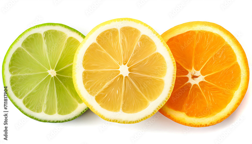 Zitronenscheibe ,limettenscheibe, orangenscheibe, isoliert auf weißen Hintergrund, Freisteller