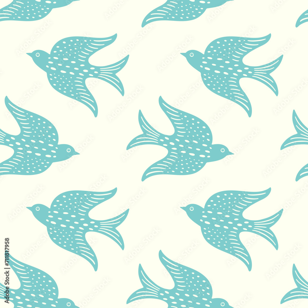 Hand drawn doodle decorative birds seamless texture, stylized folk birds silhouette seamless pattern Hand drawn doodle decorative birds seamless texture, stylized folk birds silhouette seamless pattern