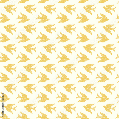 Hand drawn doodle decorative birds seamless texture, stylized folk birds silhouette seamless pattern © irenemuse