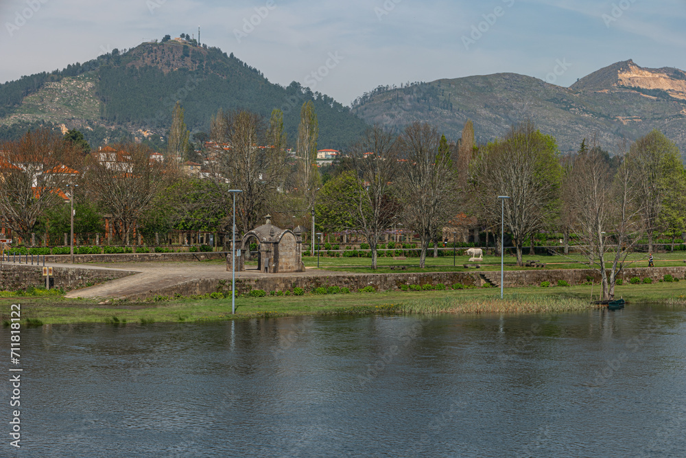 View to the Lima river on Ponte de Lima, a town in the Northern Minho region in Portugal.