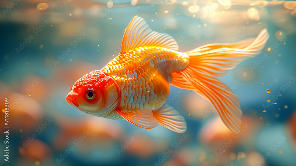Goldfish swimming in the water. Concept of life, aquarium. 