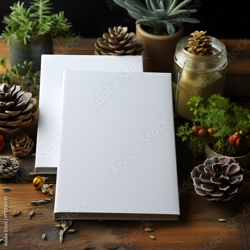 A mockup of a blank white journal is displayed