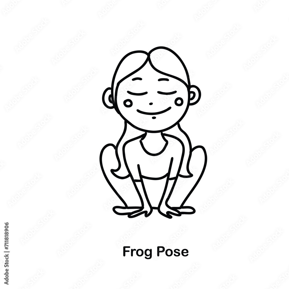 Kids yoga frog pose. Vector doodle illustration. Kids yoga frog pose. Vector doodle illustration.