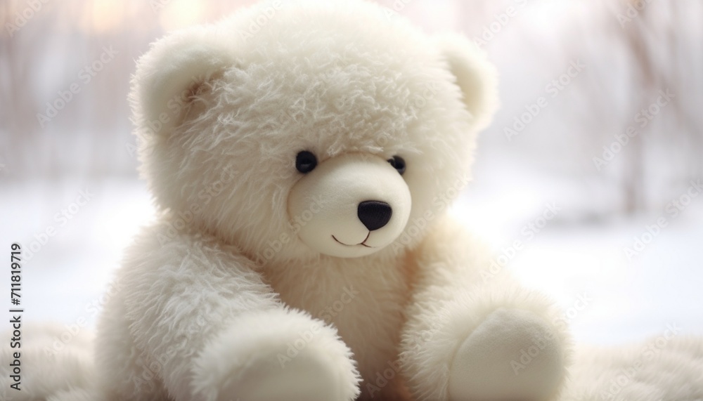 Big white teddy bear a comforting children's toy for big girls positioned against a cozy backdrop its fluffy fur and endearing presence captured in high definition