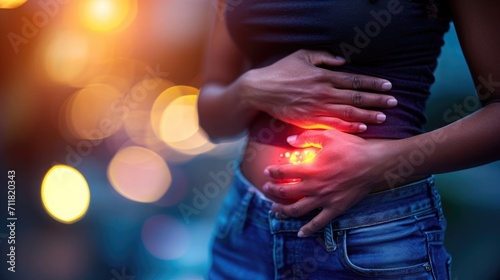 Physical Discomfort, Close-Up of a Person Clutching Their Stomach in Pain, Expressing the Universality of Physical Discomfort, Diverse Perspectives on Pain