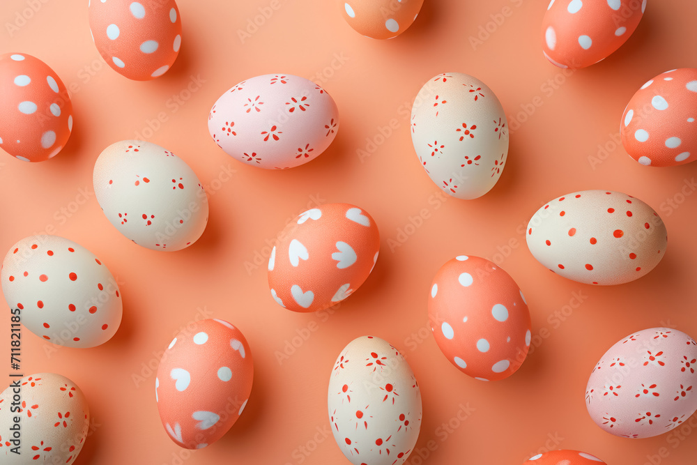 Pattern of Decorated Easter Eggs on Orange Background Pattern of Decorated Easter Eggs on Orange Background