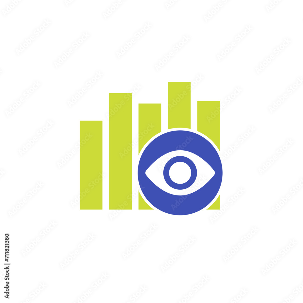 Views analytics icon, eye and graph on white Views analytics icon, eye and graph on white