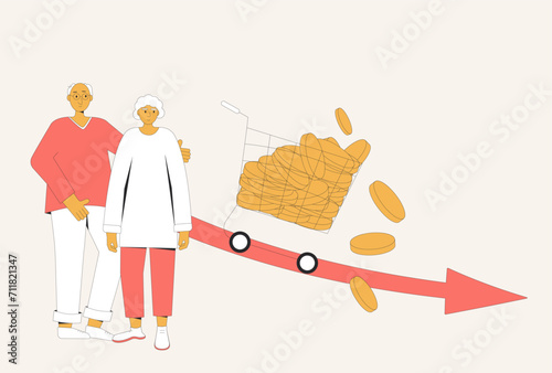 Inflation.Elderly couple in debt. loss of money. Investment fail. Economical finance crisis.