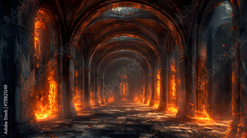 Ancient stone arches with flames, showcasing the traditional architecture and historical significance of the location, perfect for travel and history-related content.