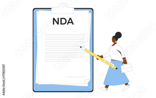 NDA concept. Non disclosure agreement signing. Confidentiality job offer and contract. Vector flat illustration.