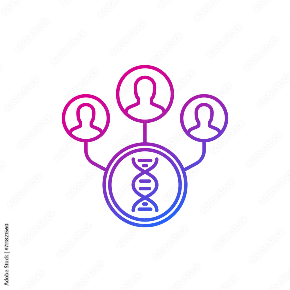 genetics line icon with dna and people, vector genetics line icon with dna and people, vector