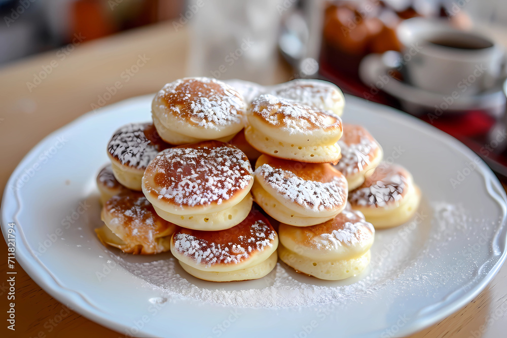 Poffertjes from the Netherlands - Miniature, fluffy pancakes served with powdered sugar and butter, offering a delightful twist on the classic pancake