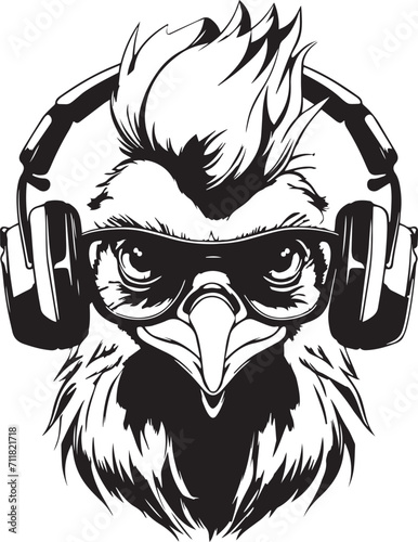 Rooster in headphones, Rooster mascot, Rooster Logo Vector Illustration