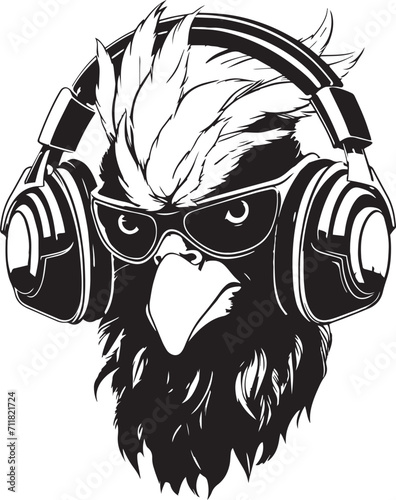 Rooster in headphones, Rooster mascot, Rooster Logo Vector Illustration