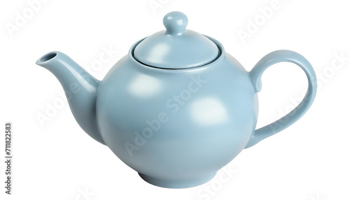 Blue ceramic teapot isolated on transparent background.