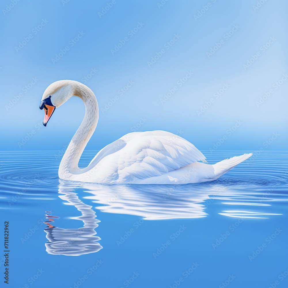 Fototapeta premium swan on blue water, isolated on white background, 3d render. AI.