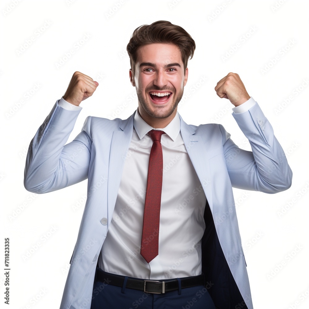 Ecstatic young businessman celebrating his success Ecstatic young businessman celebrating his success