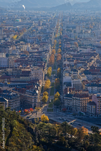 GRENOBLE  FRANCE  November 29  2023   Grenoble city center boulevards as seen from the hill of La Bastille