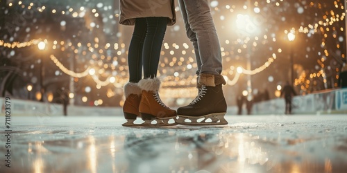 A couple in love on ice skating at the ice rink on a winter evening. Valentine's Day Concept © Petrova-Apostolova