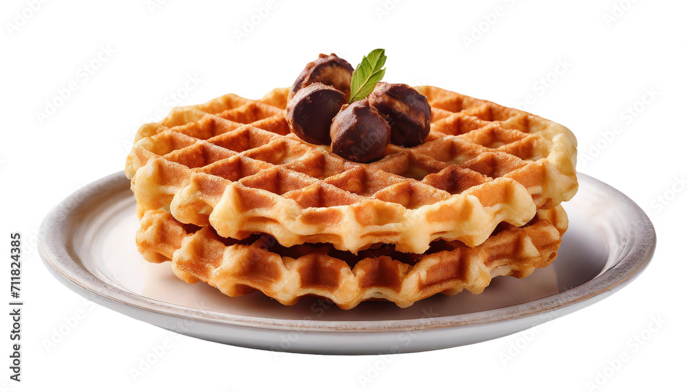 Belgian waffles on a plate isolated on a transparent background. Belgian waffles on a plate isolated on a transparent background.