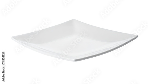 Empty white square plate isolated on a transparent background.